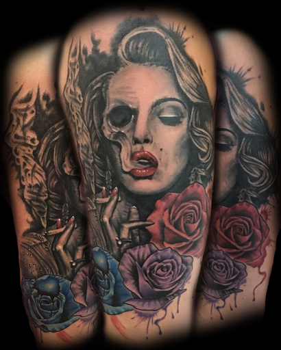 Explore galaxy tattoo ideas black and white, creative tattoo ideas in Buford, available at Norsk Studios Tattoos & Piercings