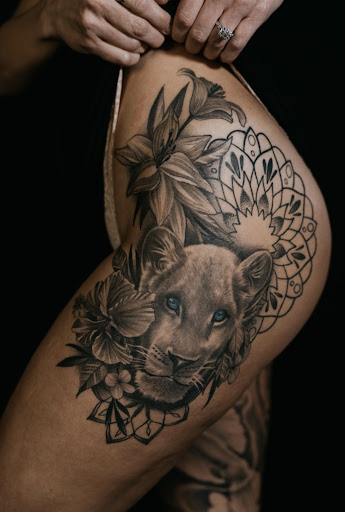 Explore religious sleeve tattoo ideas, creative tattoo ideas in Montgomery, available at Flying Eye Tattoo Studio