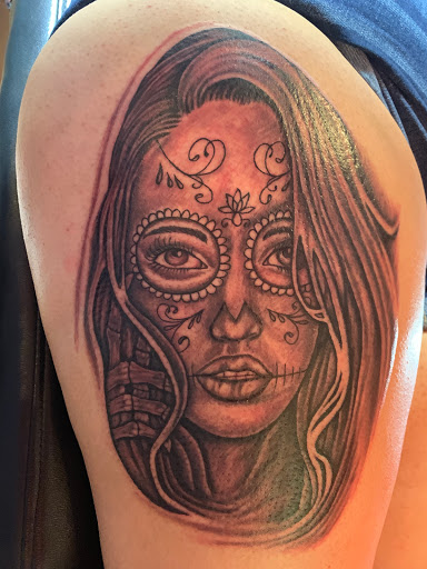 Explore trash polka tattoo ideas, creative tattoo ideas in Odessa, available at Evil Ink Tattoo