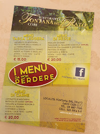 Menu du Ristorante Fontana Del Prato à Cori
