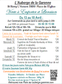 Menu / carte de Auberge de La Garenne à Saint-Rémy-l'Honoré