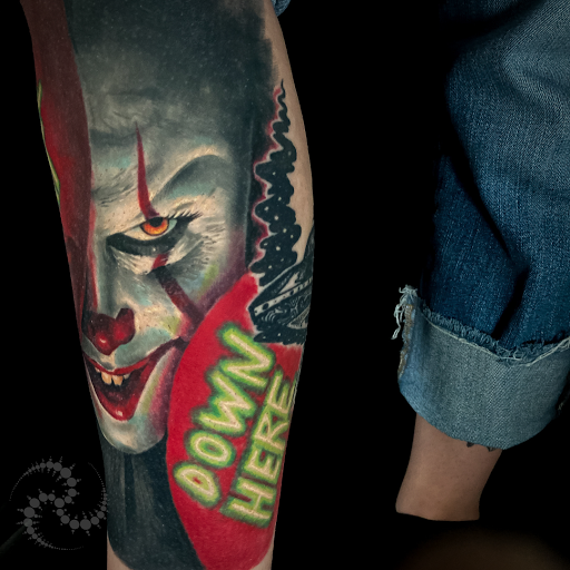 Explore religious sleeve tattoo ideas, creative tattoo ideas in Corona, available at Crop Circles Tattoo Studio