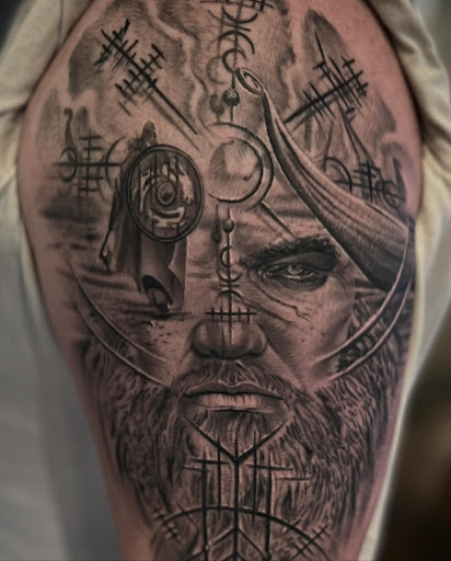 Explore leg piece tattoo ideas, creative tattoo ideas in Sullivan, available at The Nova Social