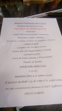 Menu du Antica Trattoria Del Cervo à Melegnanello