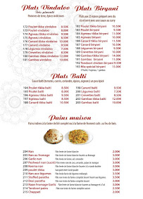 Restaurant indien halal CURRY HOUSE à Montreuil (le menu)