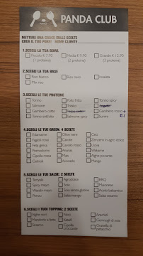 Panda Club à Milan menu