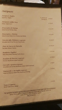 Restaurant Osteria La Bistecca à Milan (la carte)