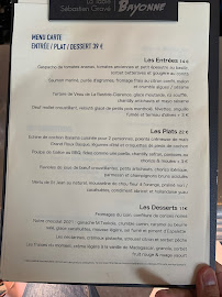 Menu / carte de La Table Sébastien Gravé à Bayonne