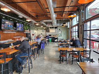 Brewing tanks in a taproom