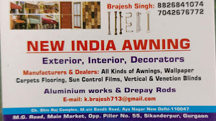 NEW INDIA AWNING-Best Awning Shop In Gurgaon/Glass Films In Gurgaon/Best Wallpaper  Shop In Gurgaon/Pvc Floring Shop In Gurgaon/Best Curtain Rods Shop In  Gurgaon - MG Road, Main Market, opp. pillar no 55,