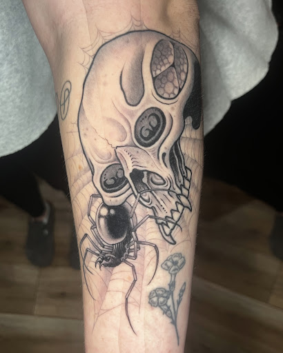 Explore bear sleeve tattoo ideas, creative tattoo ideas in Redding, available at Iron Mountain Tattoo