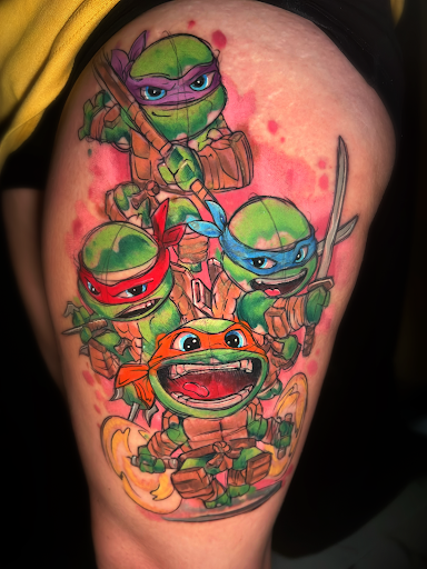 Explore cartoon tattoo ideas for men, creative tattoo ideas in Titusville, available at Exclusive Ink Studio