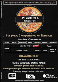 Pizzeria du Grand Ferré à Longueil-Sainte-Marie carte