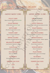 Menu / carte de Restaurant indien new gujrat à Meaux