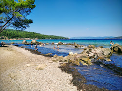 Foto di Elinika beach circondato da montagne
