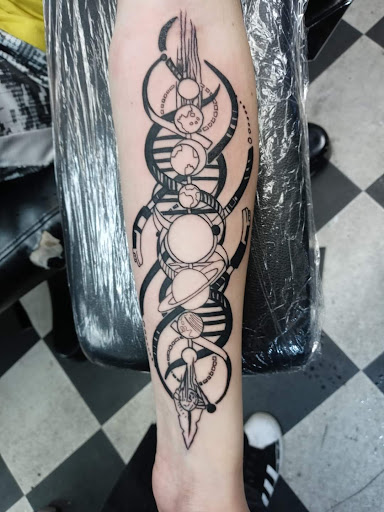 Explore music tattoo ideas sleeve, creative tattoo ideas in Columbia, available at Black Clover Tattoo Company