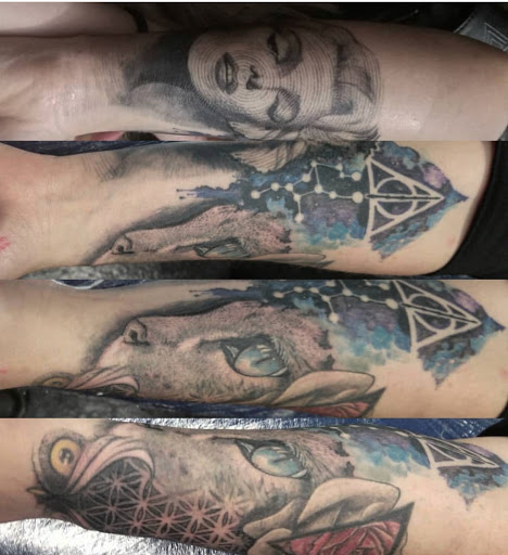 Explore lady justice tattoo ideas, creative tattoo ideas in Kenosha, available at Kenosha Tattoo Company