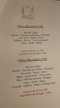 Restaurant français Mova à Paris (le menu)