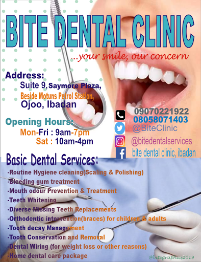 Bite Dental Clinic, Ibadan, Suite 9, Saymore Plaza, beside Motuns Petrol Station, Ibadan, Nigeria, General Practitioner, state Oyo