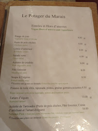 Restaurant végétalien Le Potager du Marais à Paris (le menu)