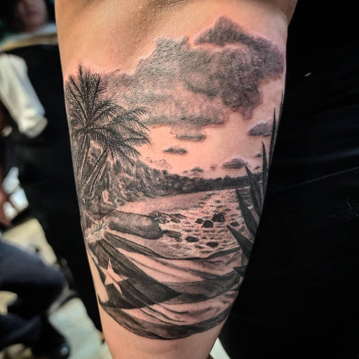 Explore man leg tattoo ideas, creative tattoo ideas in Kenosha, available at Kenosha Tattoo Company
