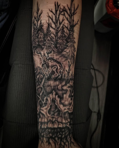 Explore tattoo ideas leg, creative tattoo ideas in Palm Harbor, available at Angry Owl Tattoo and Piercing