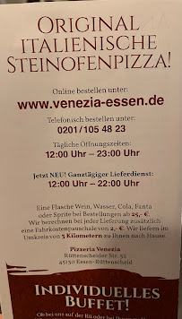 Menu du Pizzeria Venezia Rü à Essen
