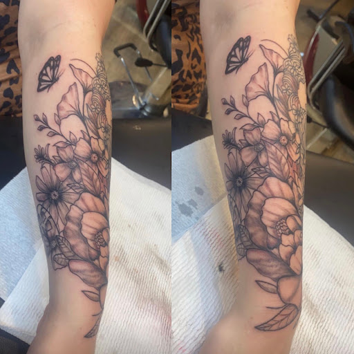 Explore tooled leather tattoo ideas, creative tattoo ideas in Ottumwa, available at Family Tradition TattoosPiercings