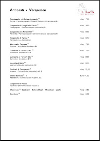 Hotel - Restaurant Il David à Königsfeld im Schwarzwald menu