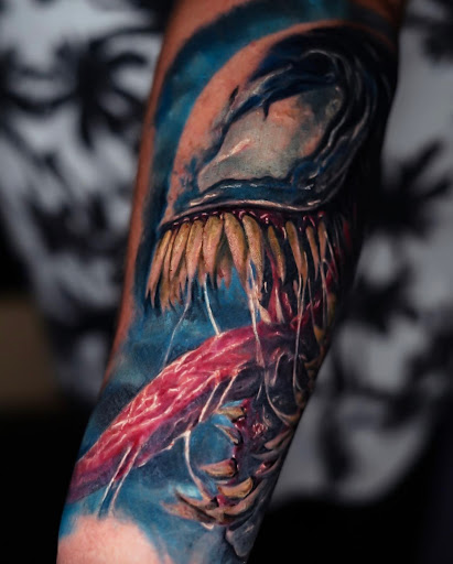 Explore sleeve tattoo filler ideas, creative tattoo ideas in Henrico, available at Three Sieves Tattoo