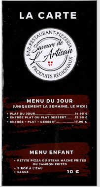 Restaurant Saveurs de l’artisan à Frontenex (la carte)
