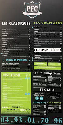 Pizzeria Pizzeria football club à Villefranche-sur-Mer (le menu)