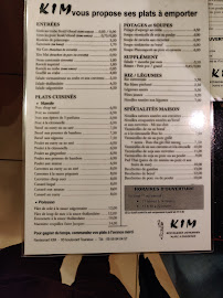 Restaurant asiatique Kim à Pau (le menu)