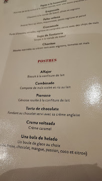 Restaurant péruvien Mi Perú à Paris (le menu)
