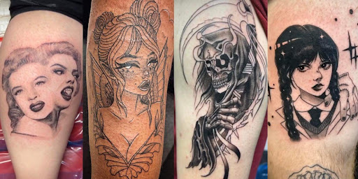 Explore men leg tattoo ideas, creative tattoo ideas in Toledo, available at Meraki Tattoo