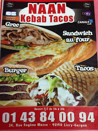 Menu / carte de NAAN Kebab Tacos à Livry-Gargan
