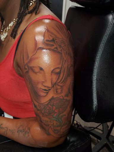 Explore chest arm tattoo ideas, creative tattoo ideas in Sumter, available at LegendaryArt,LLC ,Tattoo Shop