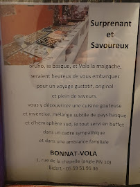 Menu du Restaurant Bonnat-Vola à Bidart