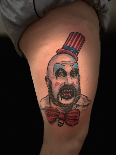 Explore mens knee tattoo ideas, creative tattoo ideas in Kansas City, available at Golden Stag Tattoo and Gallery