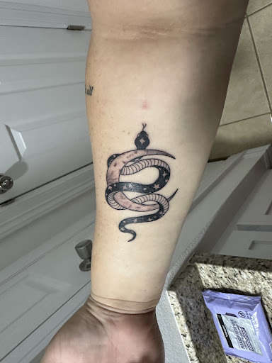 Explore cool thigh tattoo ideas, creative tattoo ideas in Mcallen, available at Wild Willow Tattoo Studio