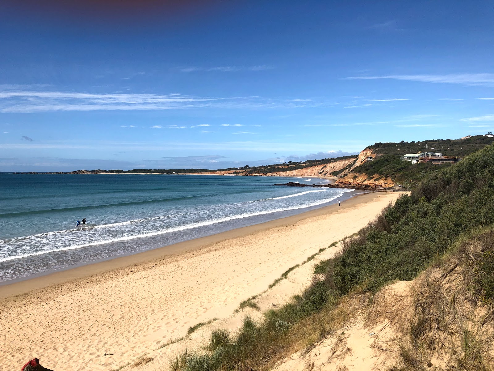 Photo of Anglesea Beach backed by cliffs