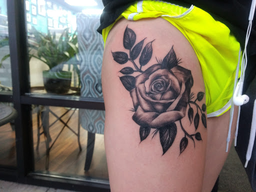 Explore mens cover up tattoo ideas, creative tattoo ideas in Batavia, available at The Pretty Pin-Up Tattoo Parlor