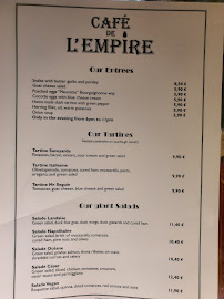 Café de l'Empire à Paris menu