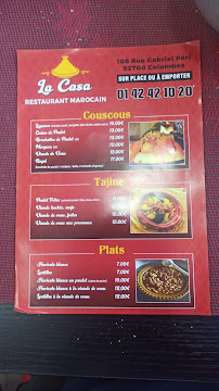 Menu du La Casa Restaurant Marocain à Colombes