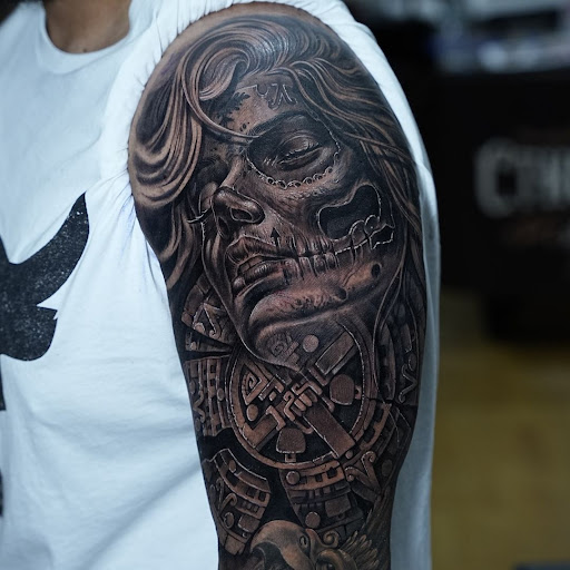 Explore deceased dog tattoo ideas, creative tattoo ideas in Kissimmee, available at Fallen Sparrow Tattoo Co