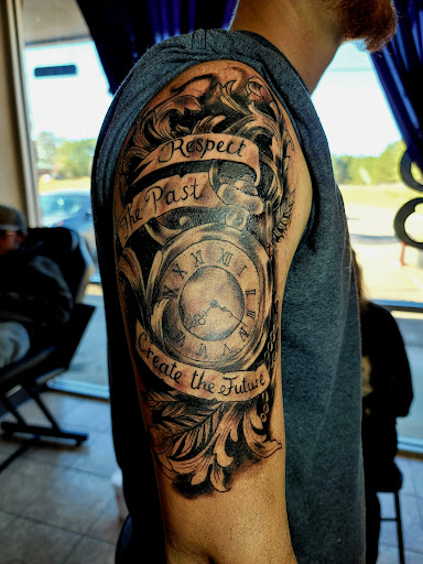 Explore half sleeve tattoo design ideas, creative tattoo ideas in Onalaska, available at Rock Bottom Tattoo Studio