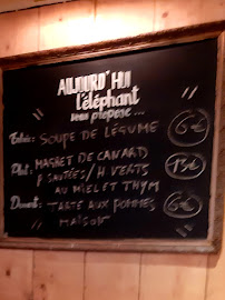 Bistro L'Elephant Du Nil à Paris (le menu)