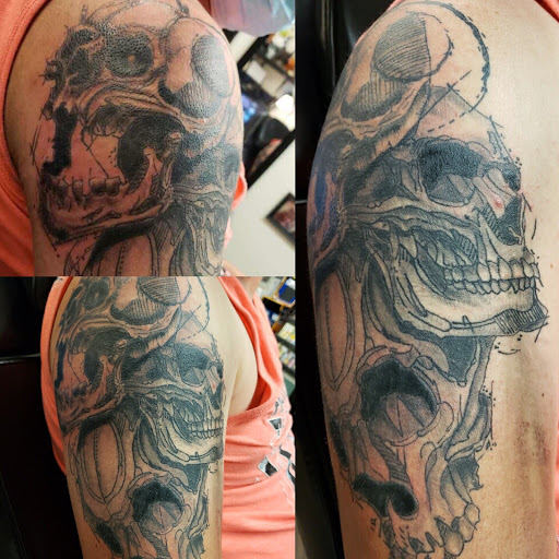 Explore portrait tattoo sleeve ideas, creative tattoo ideas in Alamosa, available at The Shop Tattoo & Comics