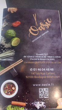 Oasie à Boulogne-Billancourt menu