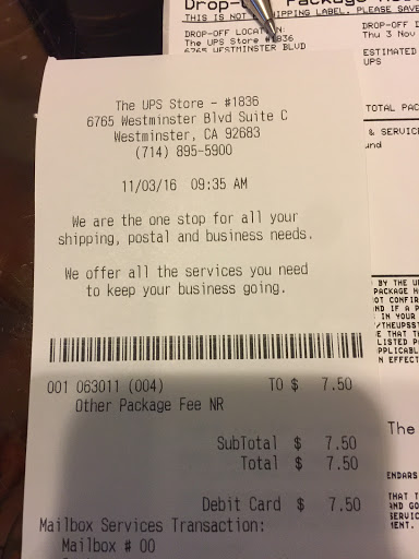 The UPS Store, 6765 Westminster Ave C, Westminster, CA 92683, USA, 